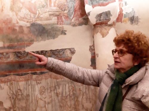 L'assessore regionale alla Cultura Tiziana Gibelli visita la cripta degli affreschi della Basilica di Aquileia in occasione dell'inaugurazione del restauro al pubblico.